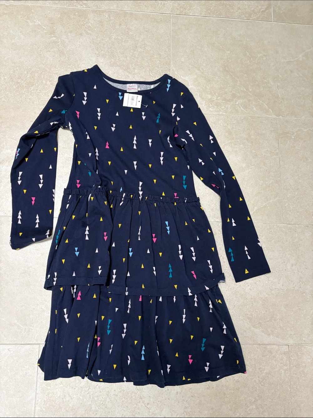 Hanna Andersson Navy Long-Sleeve Tiered Dress with Multicolor Arrow Print